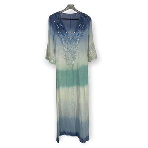 Beaded Gauze Bell Long Sleeve Full Length Dress Medium